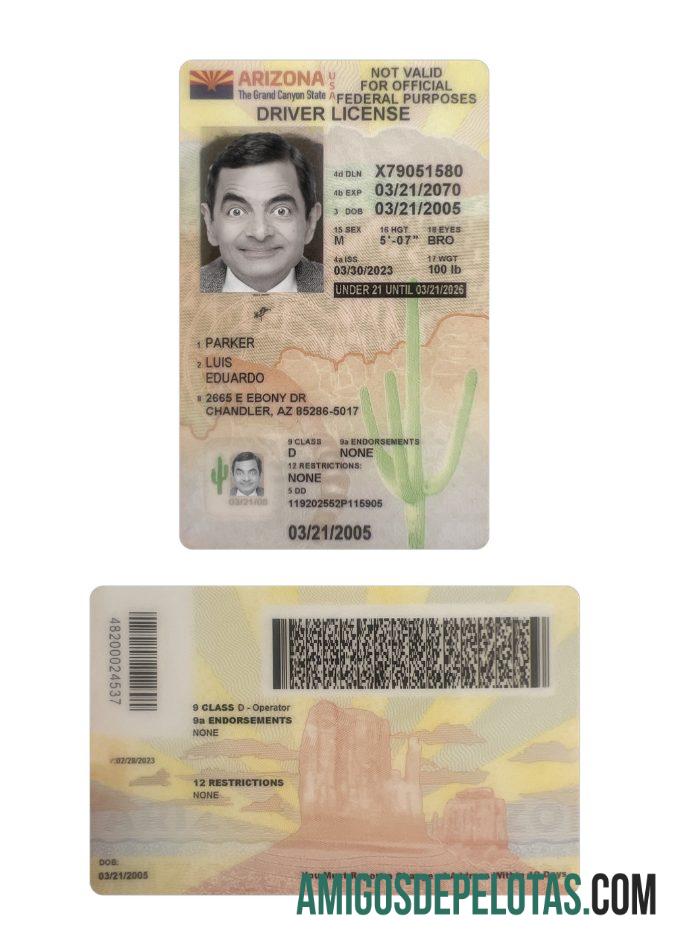 Carta de condução para menores de 21 anos nos EUA, Arizona, 2023, presente baixar para verificação